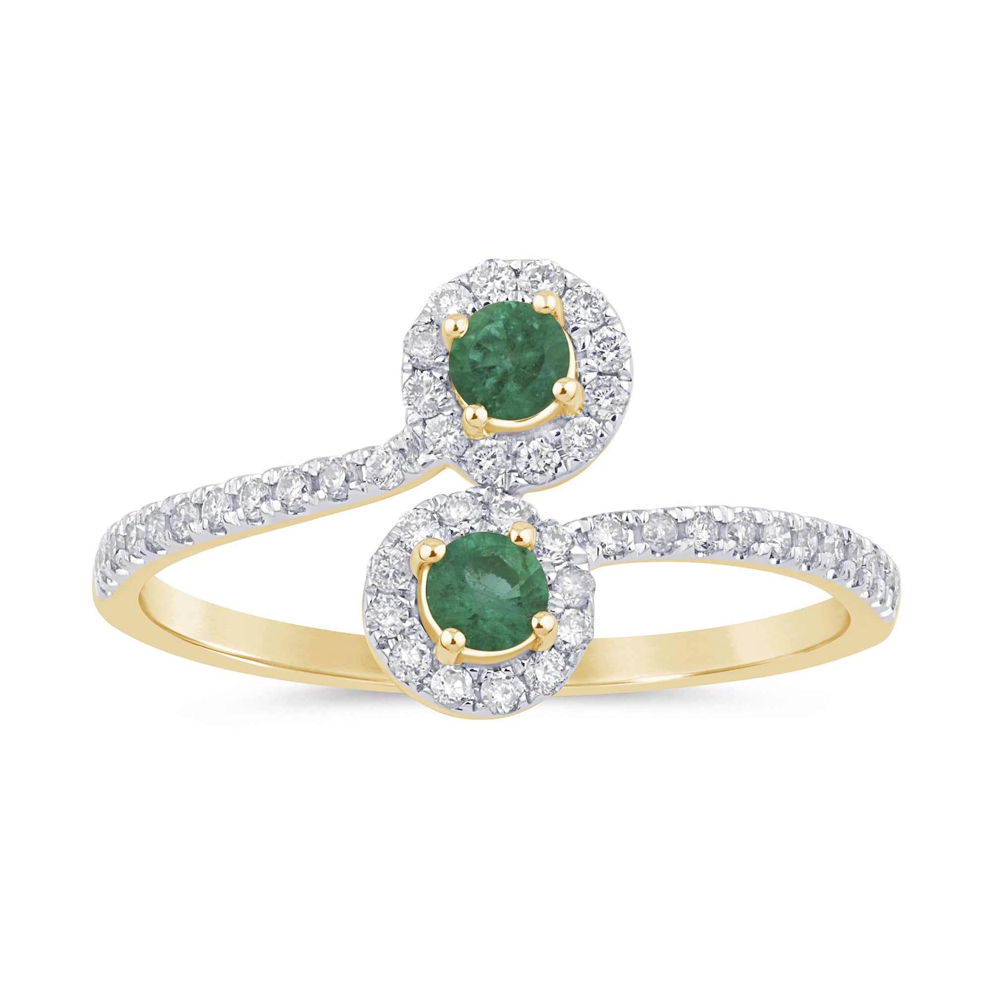 SPECIAL! .39ct G SI 14K Yellow Gold DIAMOND & Emerald Gemstones Open Ring Band Size 6.5