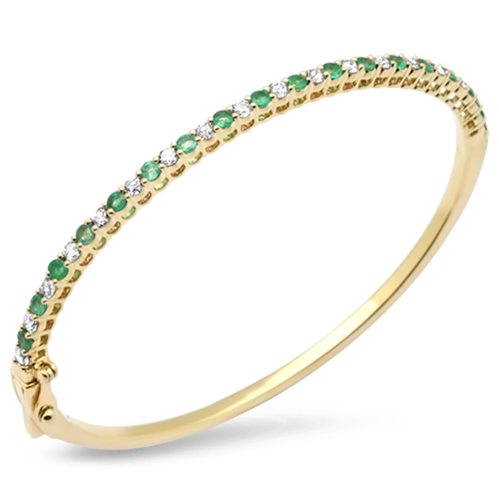 ''SPECIAL! 1.83ct G SI 14K Yellow GOLD Diamond Emerald Gemstone Bangle Bracelet''