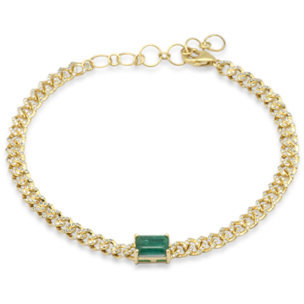 ''SPECIAL!1.06ct G SI 14K Yellow GOLD Emerald Gemstone & Diamond Cuban Bracelet 6+1.5'''' Long''