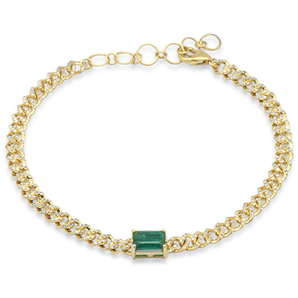 ''SPECIAL!1.06ct G SI 14K Yellow Gold Emerald Gemstone & Diamond Cuban BRACELET 6+1.5'''' Long''