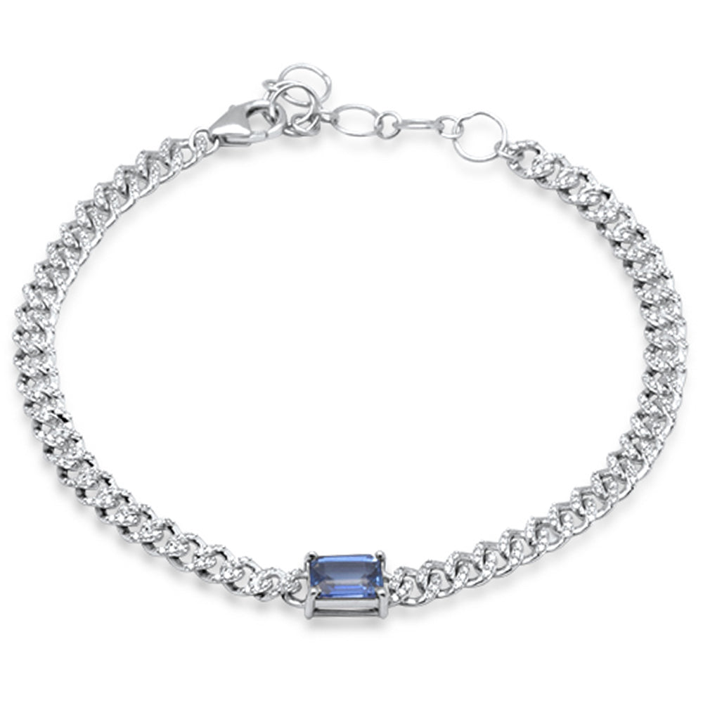 ''SPECIAL!1.20ct G SI 14K White GOLD Blue Sapphire Gemstone & Diamond Cuban Bracelet 6+1.5'''' Long''