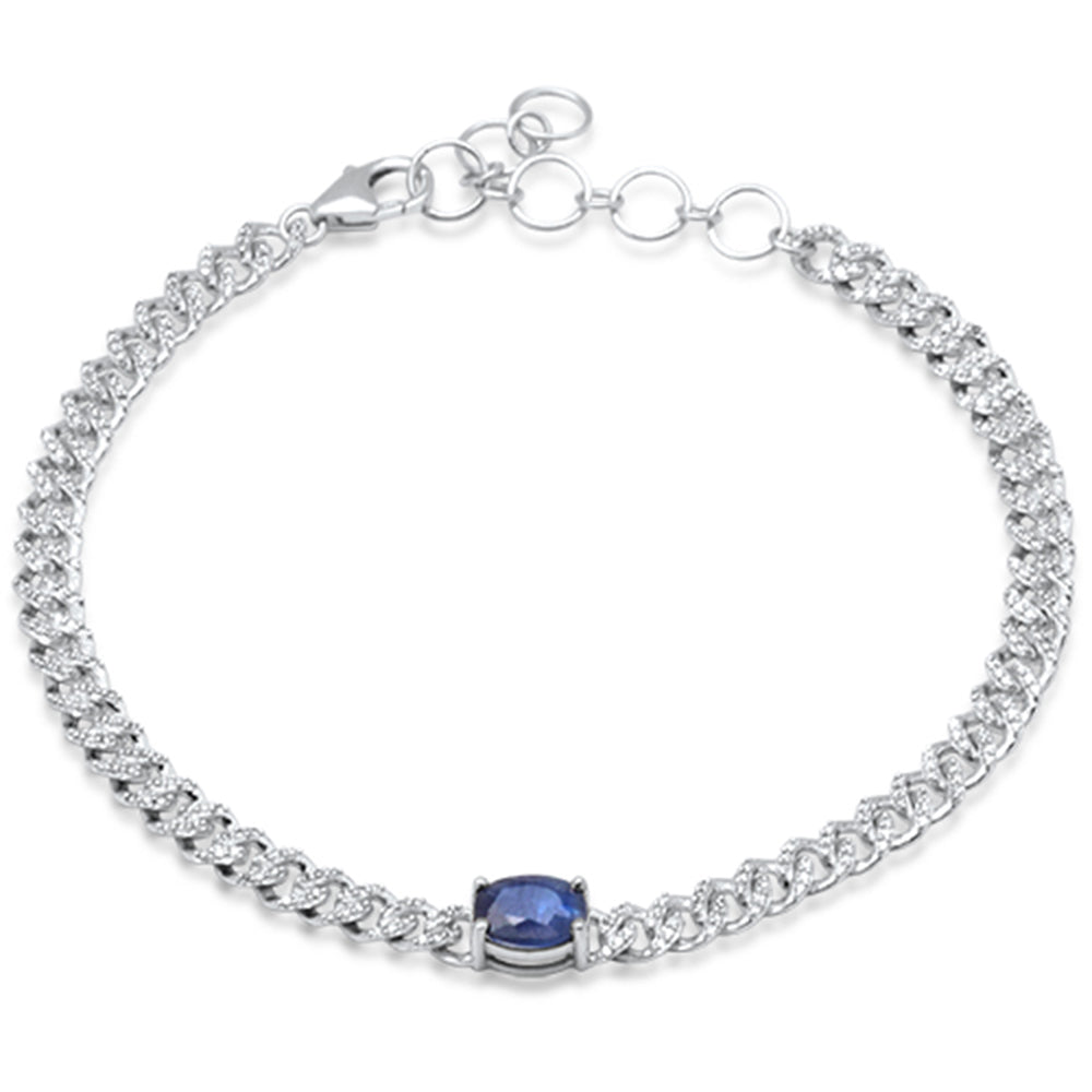 ''SPECIAL!1.11ct G SI 14K White Gold Oval Blue Sapphire Gemstone & Diamond Cuban BRACELET 6+1.5'''' Lon