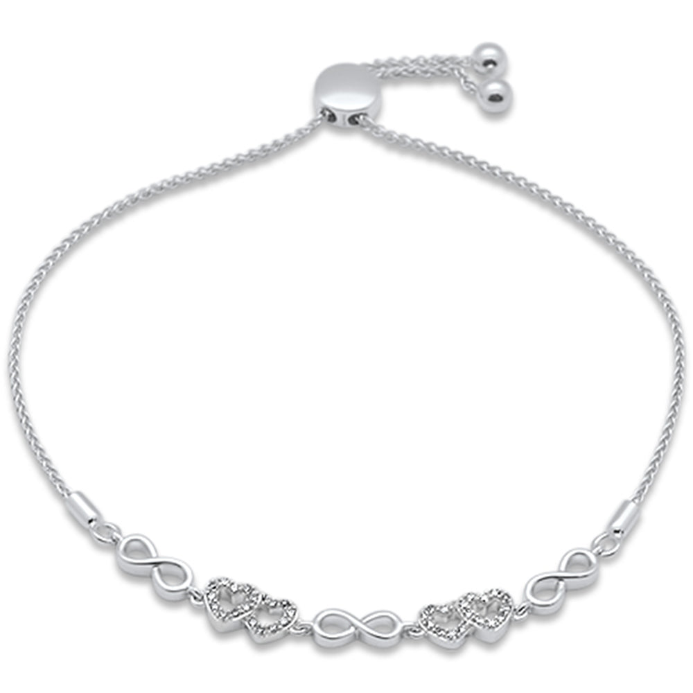 ''SPECIAL! .16ct G SI 14K White Gold DIAMOND Infinty & Heart Adjustable Bola Bracelet 7.25'''' Long Adj