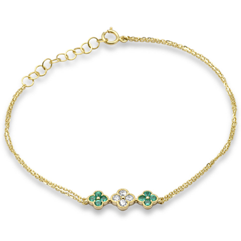 ''.32ct G SI 14K Yellow Gold DIAMOND & Emerald Gemstones Chain Bracelet 7.25'''' Long''