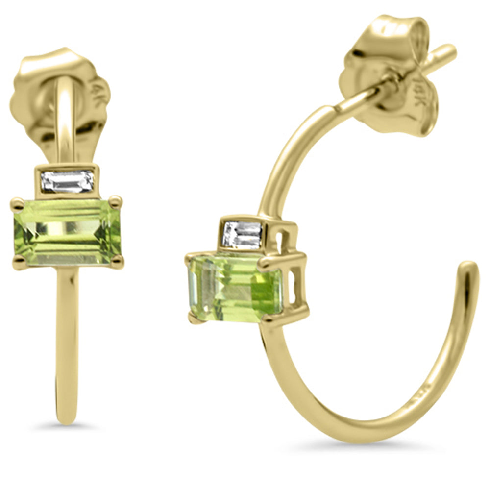 .76ct G SI 14K Yellow GOLD Baguette Diamond & Peridot Hoop Earrings