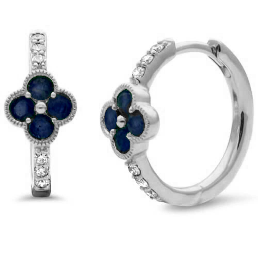 SPECIAL!  .55ct G SI 14K White Gold DIAMOND & Blue Sapphire Gemstones Flower Hoop Earrings