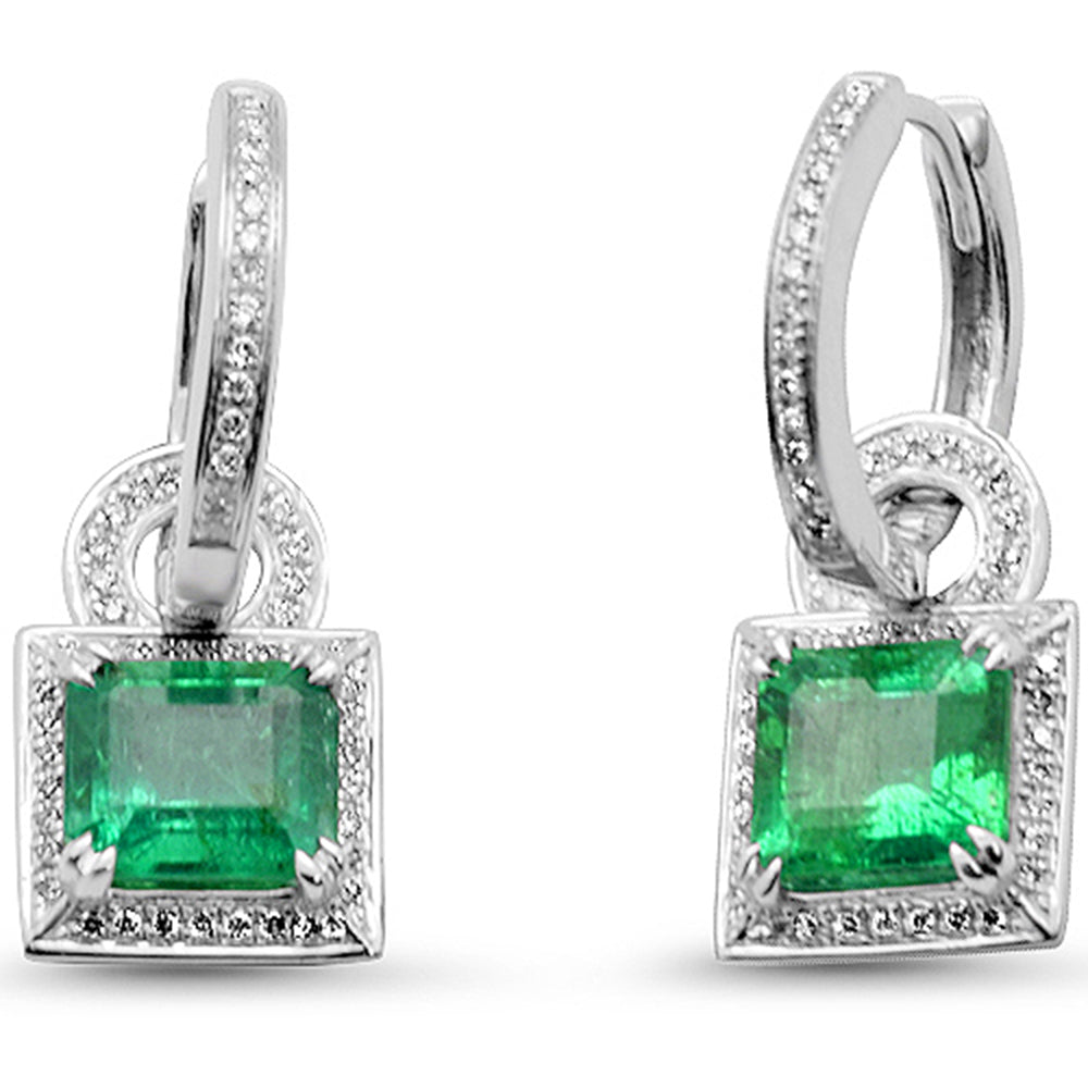 SPECIAL! 3.04ct G SI 14K White Gold DIAMOND & Natural Emerald Gemstone Hoop Dangling Earrings