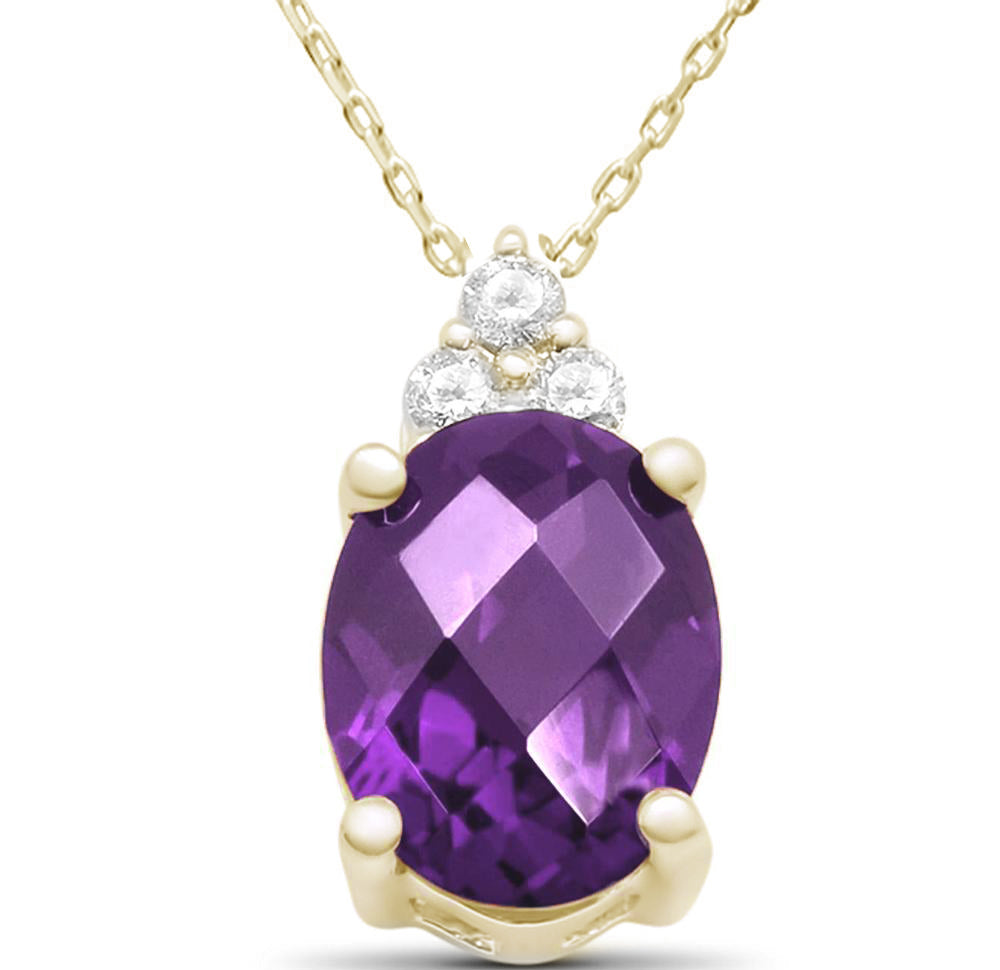 ''GEMSTONE CLOSEOUT  1.75ct 10K Yellow Gold Diamond & AMETHYST Gemstone Pendant Necklace 18'''' Long''