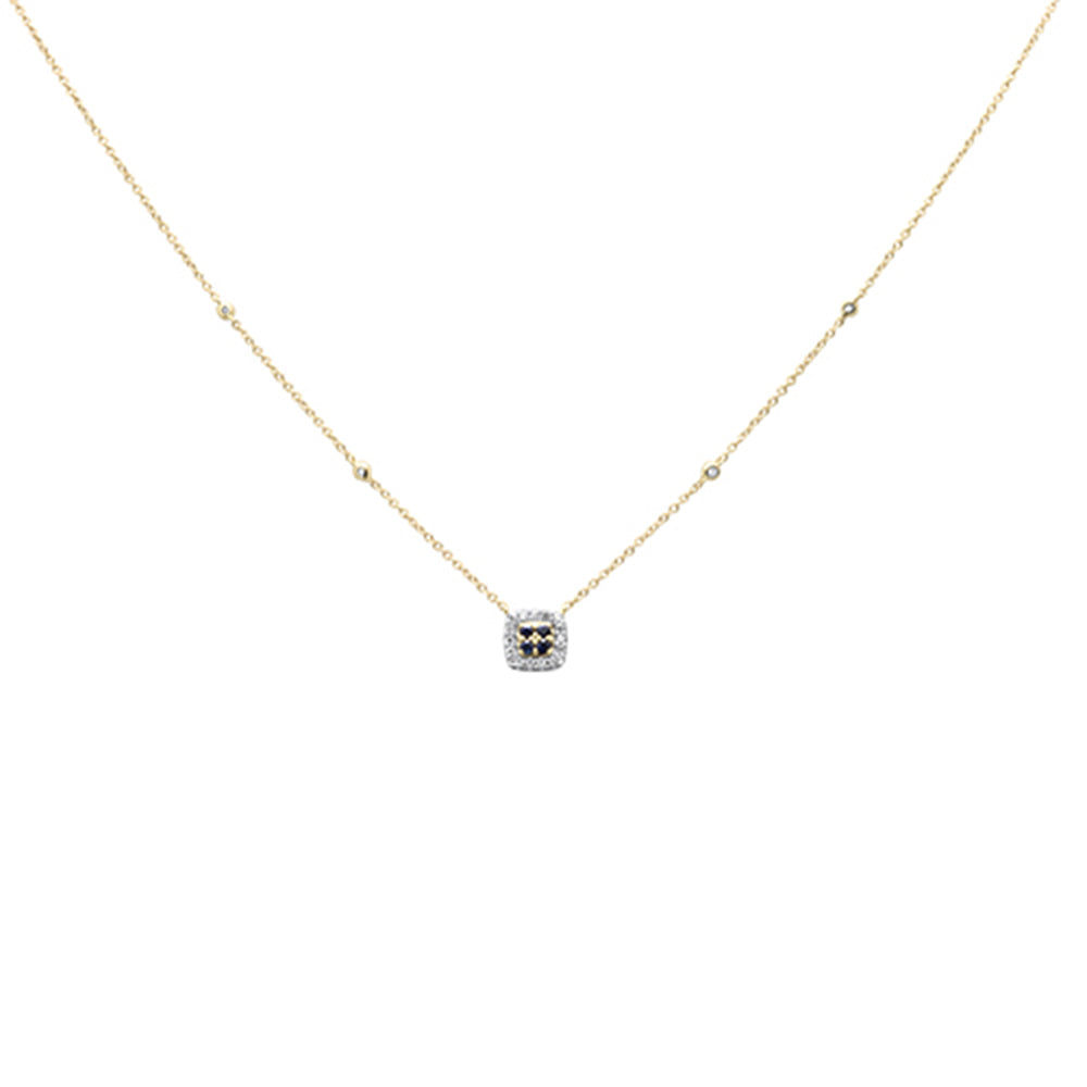 ''.19ct G SI 14K Yellow Gold Diamond Blue Sapphire Gemstone PENDANT Necklace 18'''' Long''