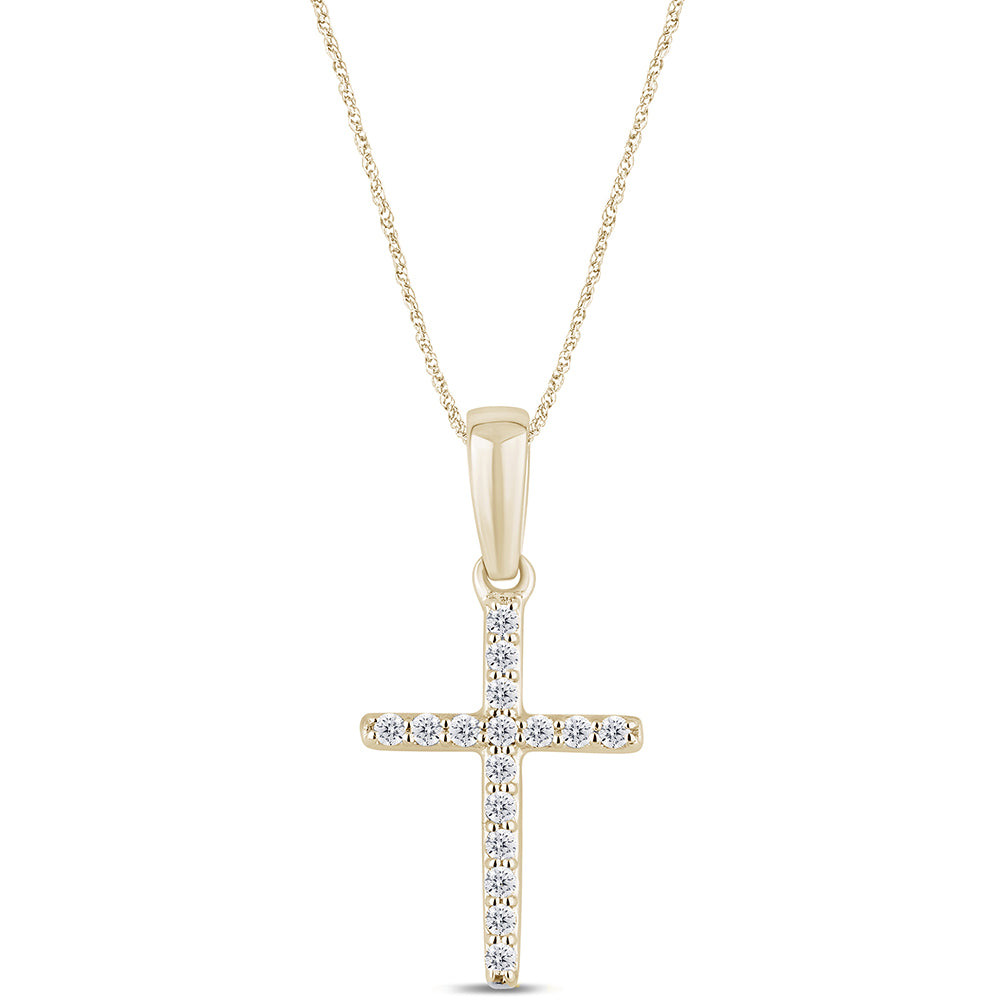 ''.10ct G SI 14K Yellow Gold DIAMOND Cross Pendant Necklace 18'''' Long''