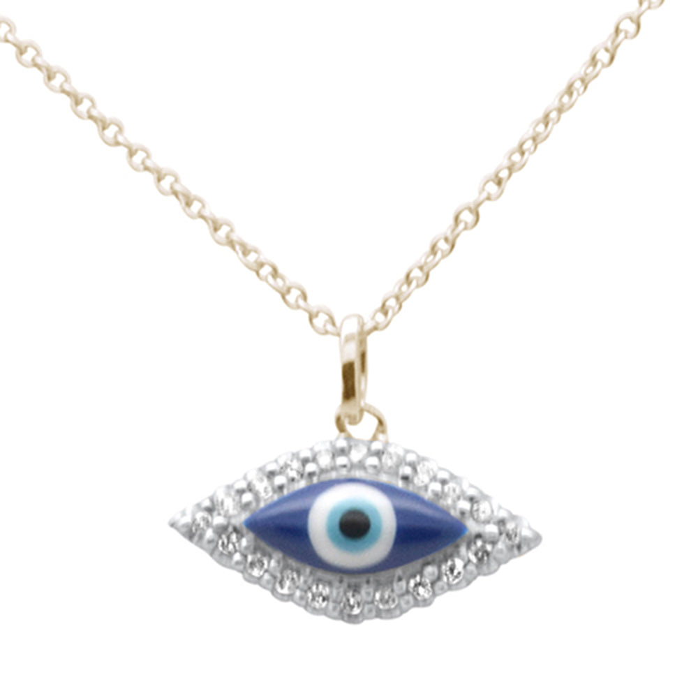 ''SPECIAL! .11ct G SI 14K Yellow Gold Diamond Evil Eye PENDANT Necklace 16 + 2'''' Long''