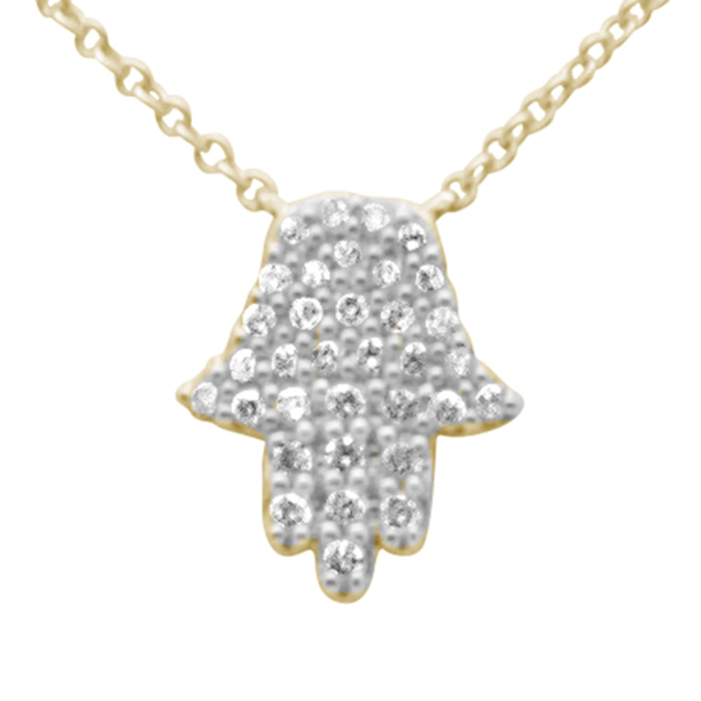 ''SPECIAL! .17ct G SI 14K Yellow Gold DIAMOND Hamsa Pendant Necklace 14'''' + 2'''' Ext.''