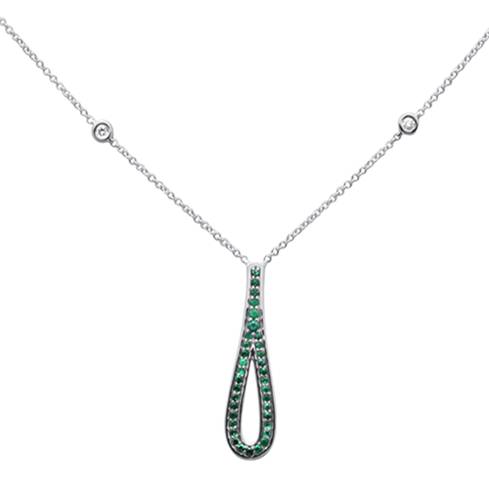 ''SPECIAL! .26ct G SI 14K White Gold Diamond Emerald Gemstone Pendant NECKLACE 16'''' + 2'''' Ext.''