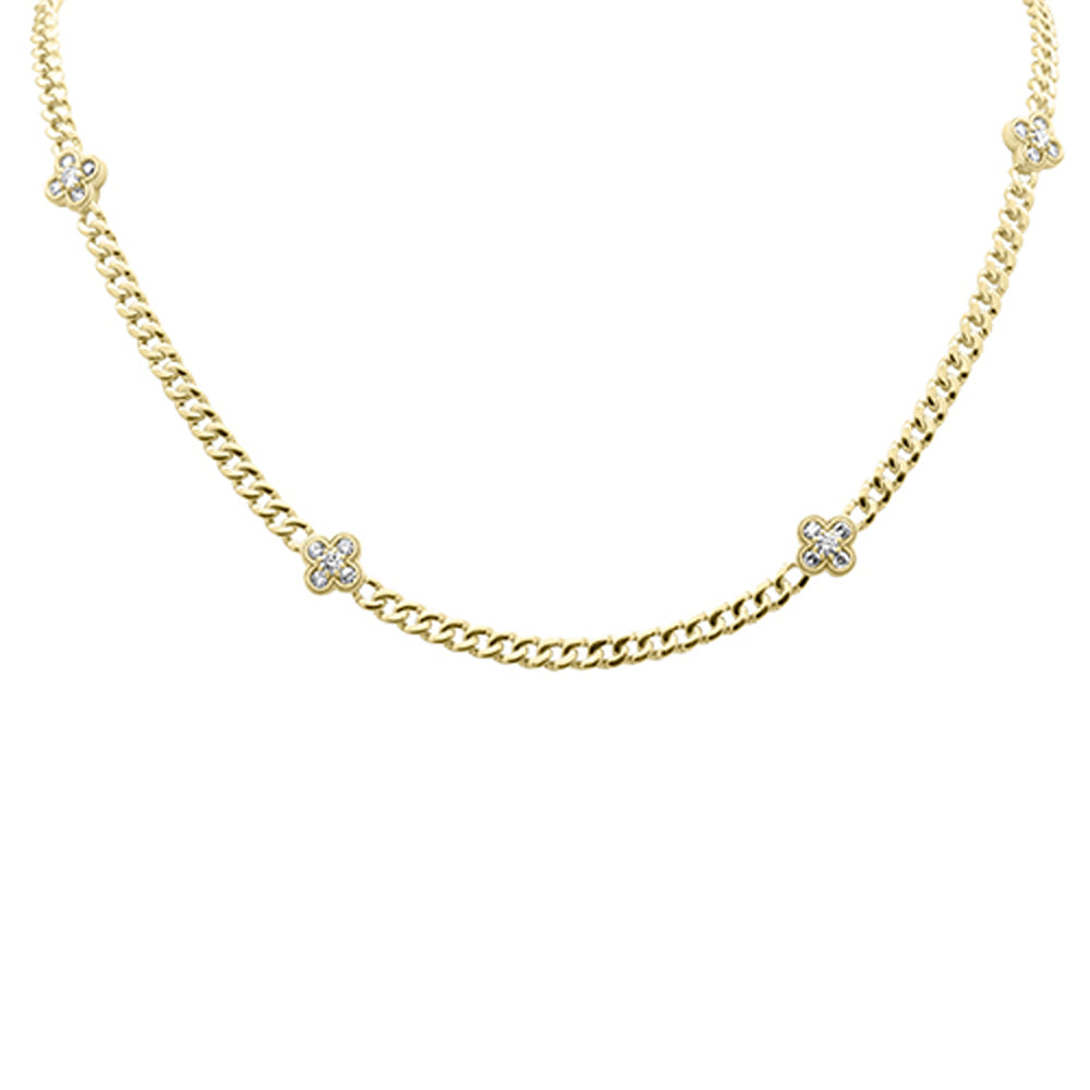 ''.80ct G SI 14K Yellow Gold Diamond FLOWER Cuban Necklace 4mm 18'''' Long''