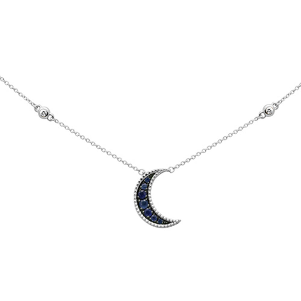 ''.04ct,.22ct G SI 14K White GOLD Diamond & Blue Sapphire Half Moon Gemstone Necklace 20''''''