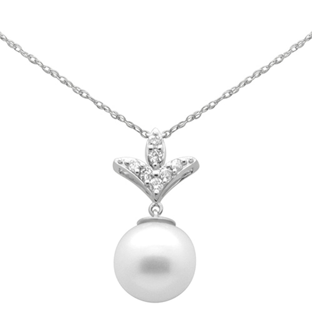 ''.22ct G SI 14K White Gold Diamond Pearl Pendant NECKLACE 18'''' Long''