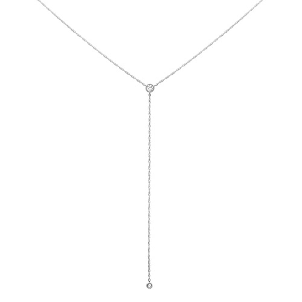 ''.11ct G SI 14K White GOLD Diamond Bezel Drop Pendant Necklace 18'''' Long''