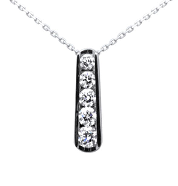 ''SPECIAL! .72ct G SI 14K White Gold DIAMOND 5-Stone Pendant Necklace 18'''' Long Chain''