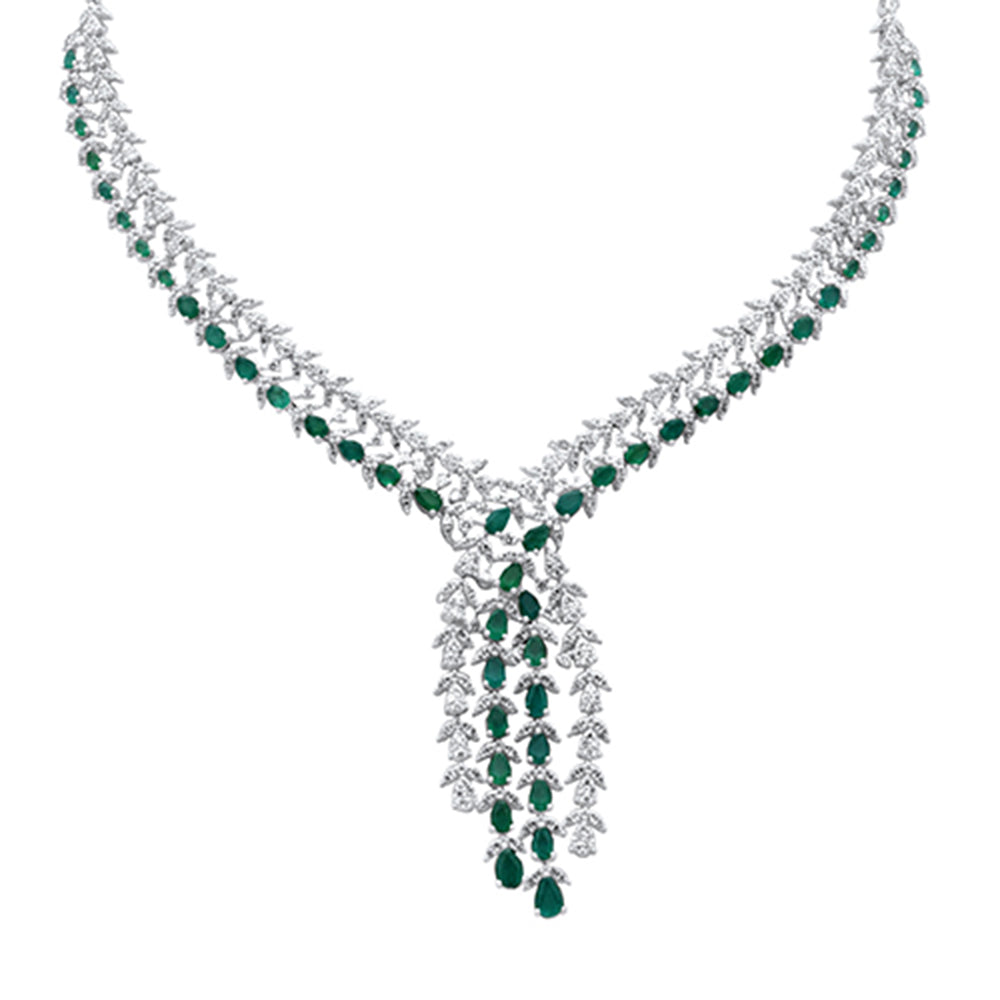 ''SPECIAL!  10.38ct G SI 14K White Gold DIAMOND & Natural Emerald Gemstones Pendant Necklace 16'''' Lon