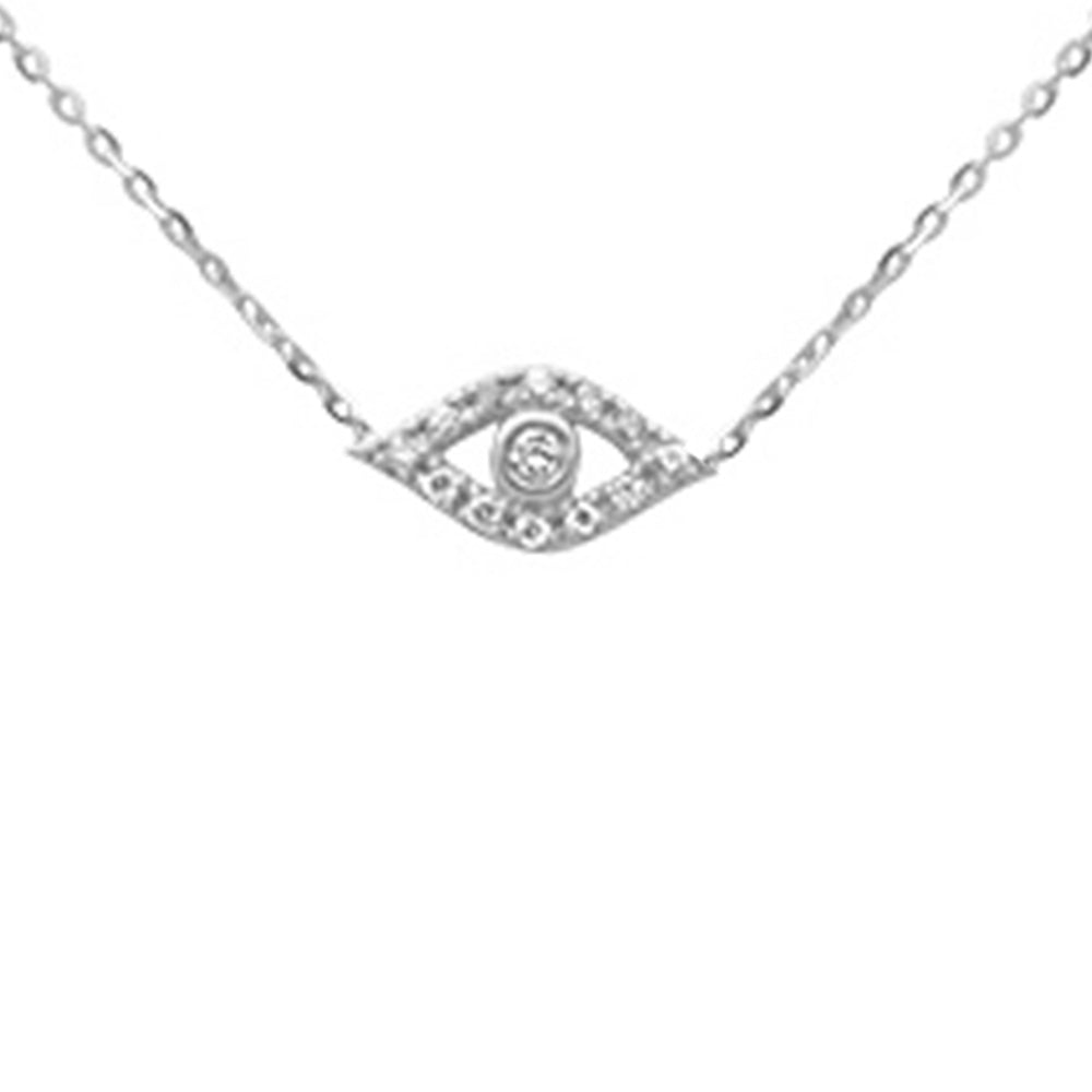 ''.07ct G SI 14K White Gold DIAMOND Evil Eye Pendant Necklace 16+2'''' Ext''