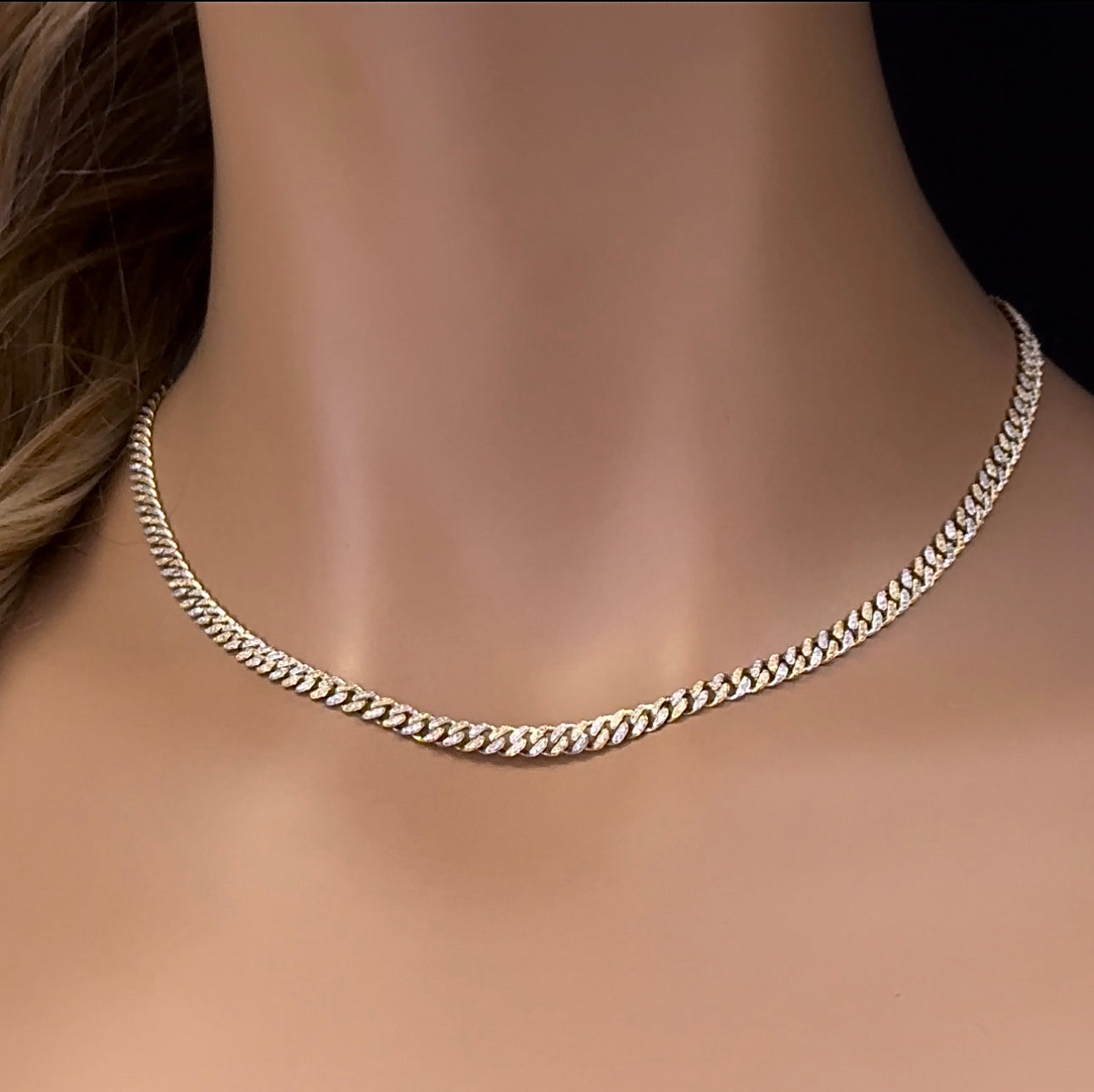 ''SPECIAL! 4MM 1.70ct G SI 14K White & Yellow Gold Two Tone DIAMOND Cuban Necklace 16'''' Long''