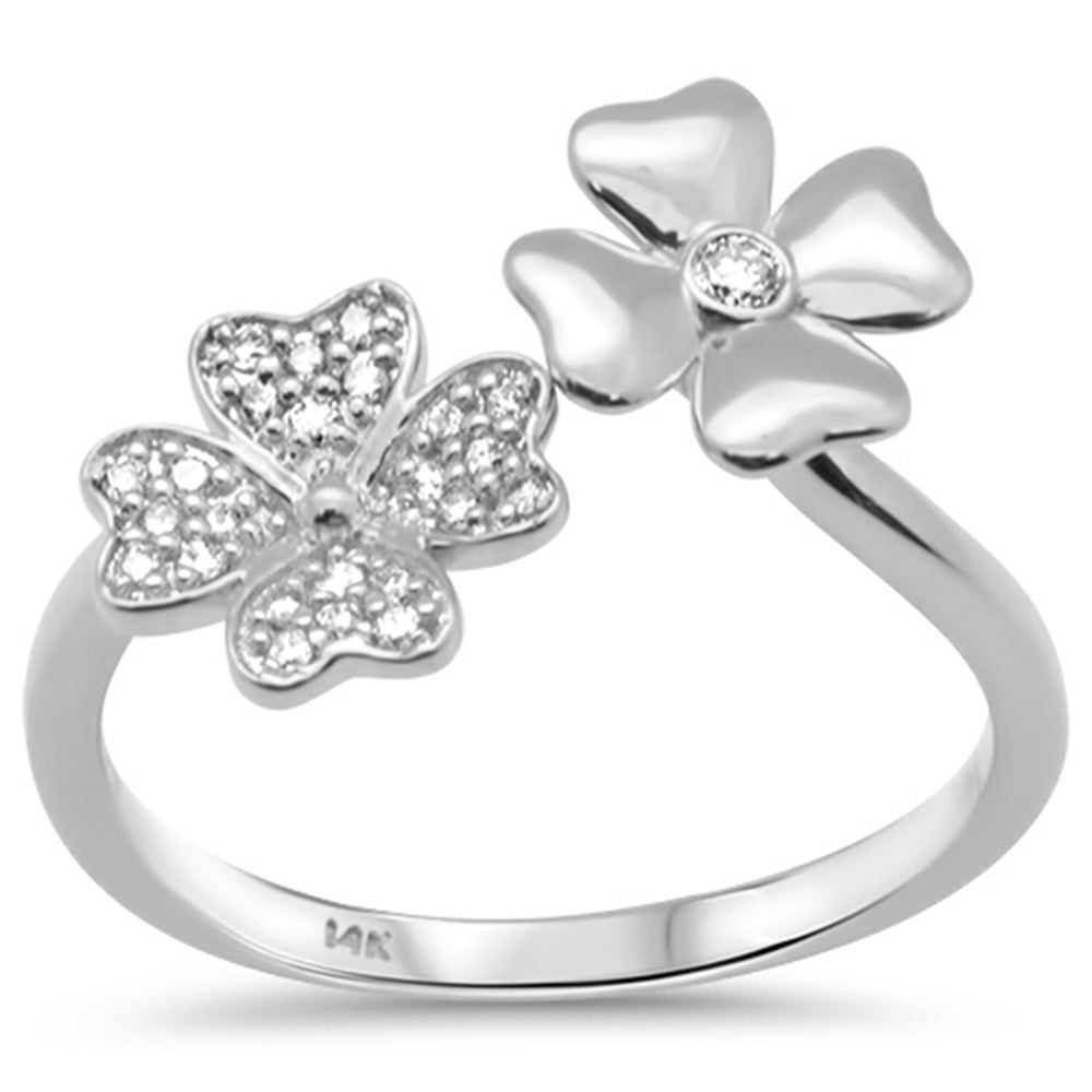 ''SPECIAL!.14ct G SI 14K White GOLD Diamond Flowers Band Ring Size 6.5''