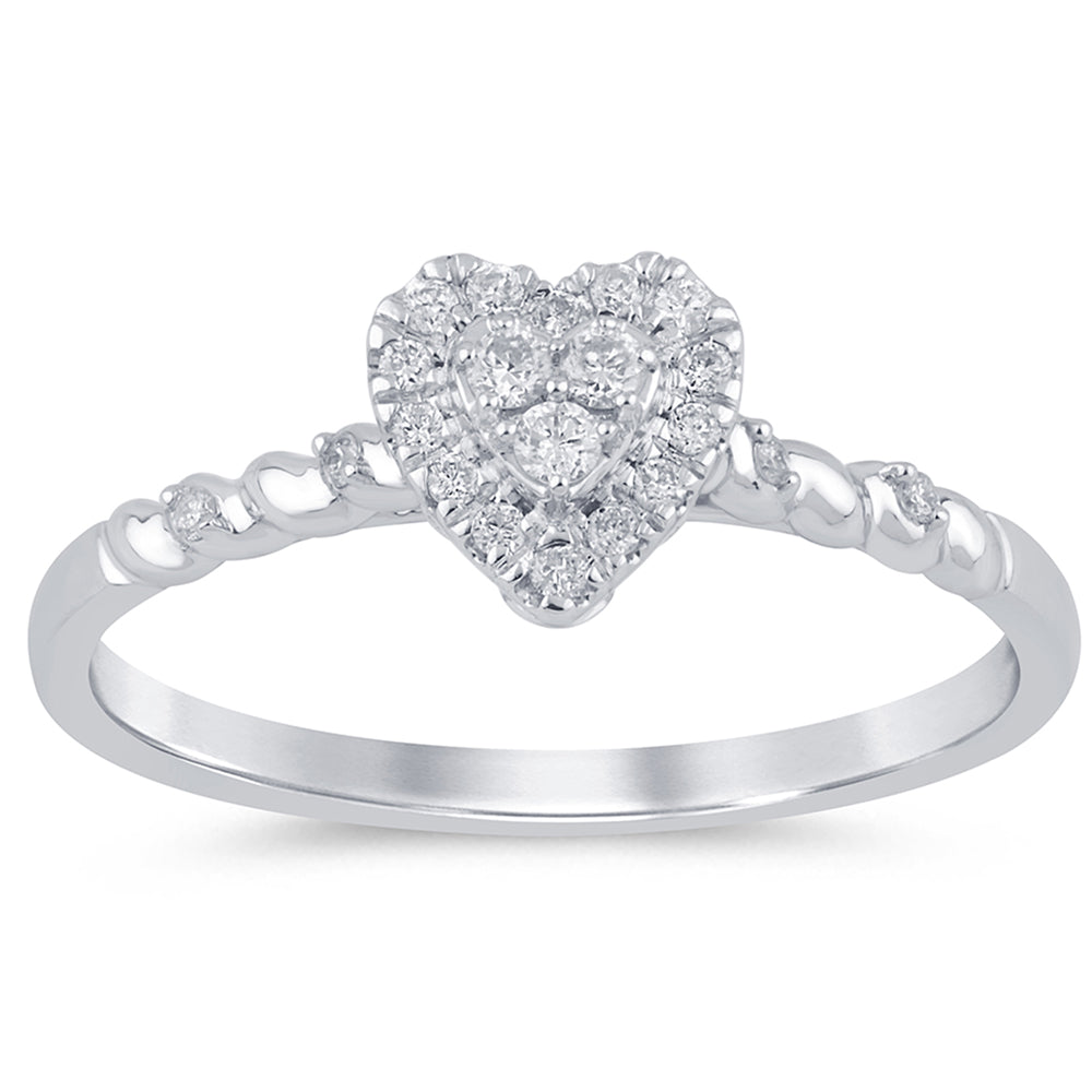 .13ct G SI 14K White Gold Diamond Heart Shape RING Band Size 6.5