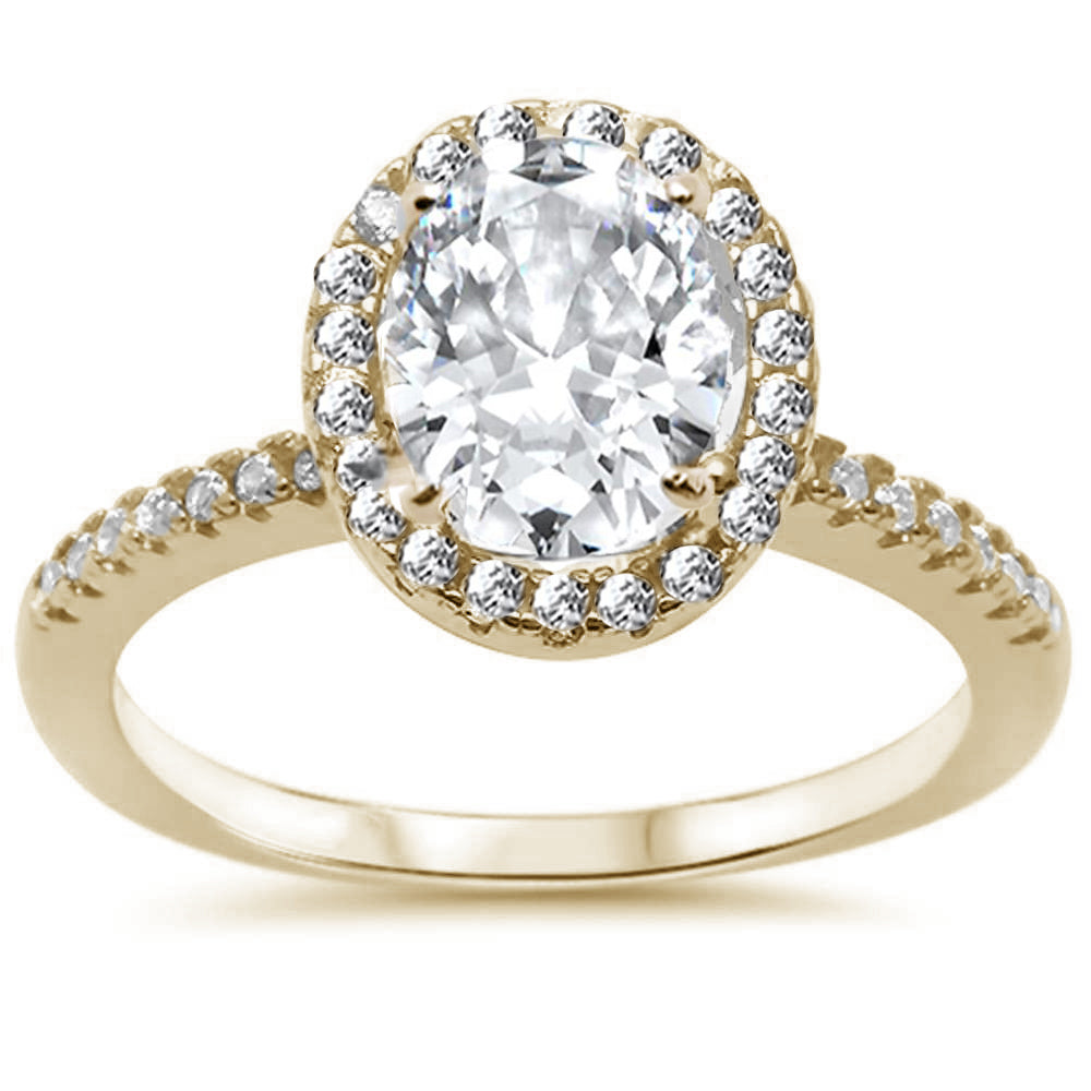 Oval Cubic Zirconia Halo .925 Yellow Gold Plated Sterling Silver RING Sizes 6-8