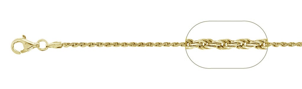''030 1.4MM Yellow GOLD Plated Rope Chain .925  Solid Sterling Silver Available in 16''''- 24 '''' inches