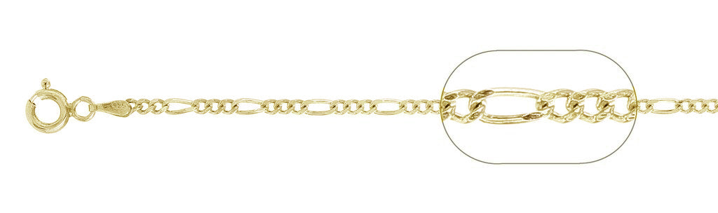 ''060-2.3MM Yellow GOLD Plated Figaro Chain .925  Solid Sterling Silver Available in 16''''-26'''' inches