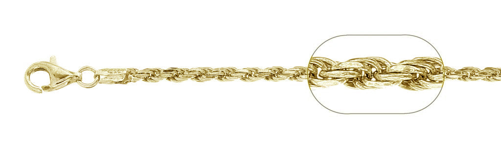 ''060-3MM Yellow Gold Plated Rope Chain .925  Solid STERLING SILVER Available in 7''''- 30 '''' inches''