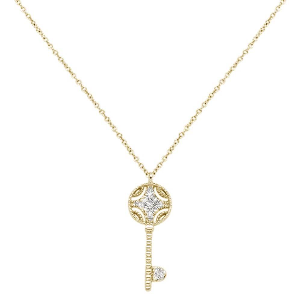 ''.08cts 14kt Yellow Gold Round DIAMOND Key Pendant Necklace 18'''' Long''