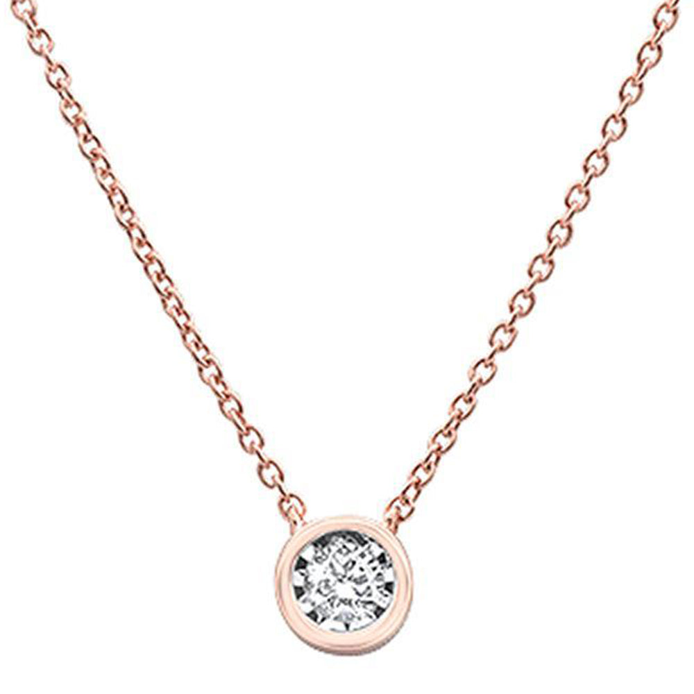 ''.10ct 14k Rose GOLD Diamond Bezel Set Solitaire Pendant Necklace 18''''Long''