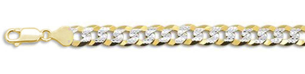 ''180-7.5MM Yellow GOLD Plated Flat Pave Curb Chain .925  Solid Sterling Silver Available in 8''''- 32''