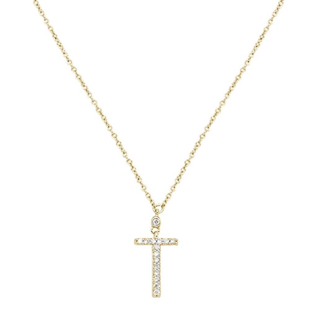 ''.07cts 10kt Yellow Gold Round DIAMOND Cross Pendant Necklace 18'''' Long''