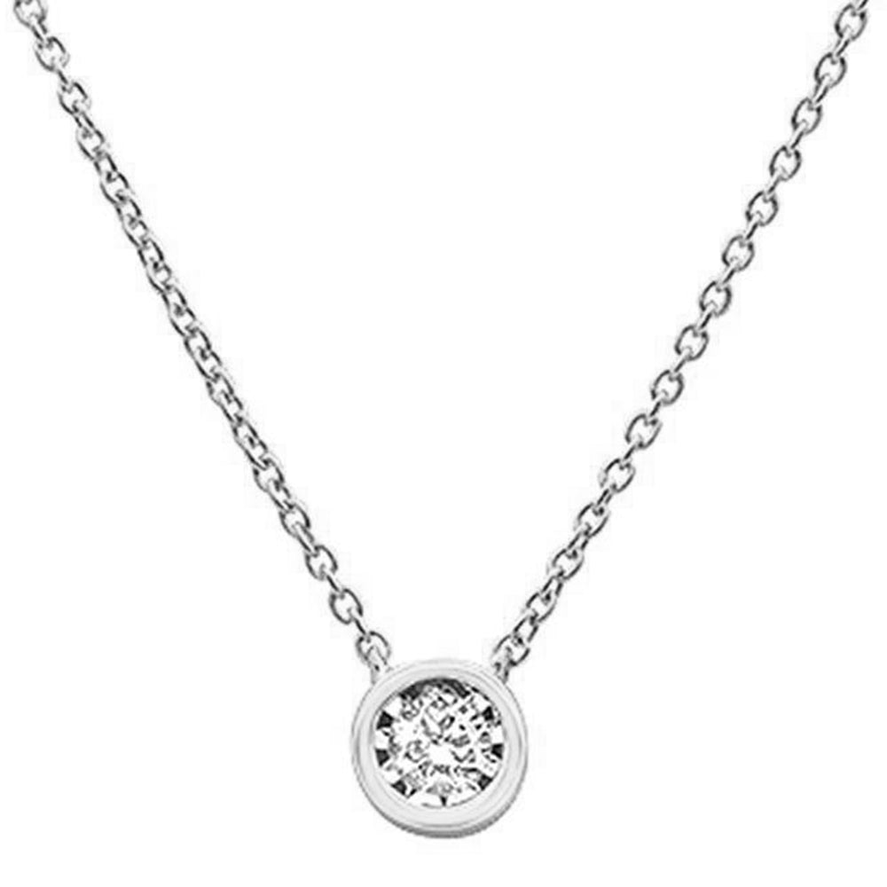 ''.10ct  14k White Gold Diamond Round Solitaire Bezel PENDANT Necklace 18''''''