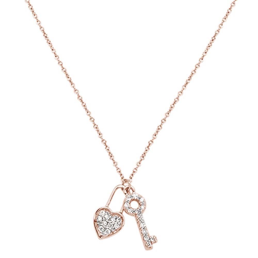 ''.14cts 14kt Rose Gold Round Diamond Key to My Heart PENDANT Necklace 18''''''