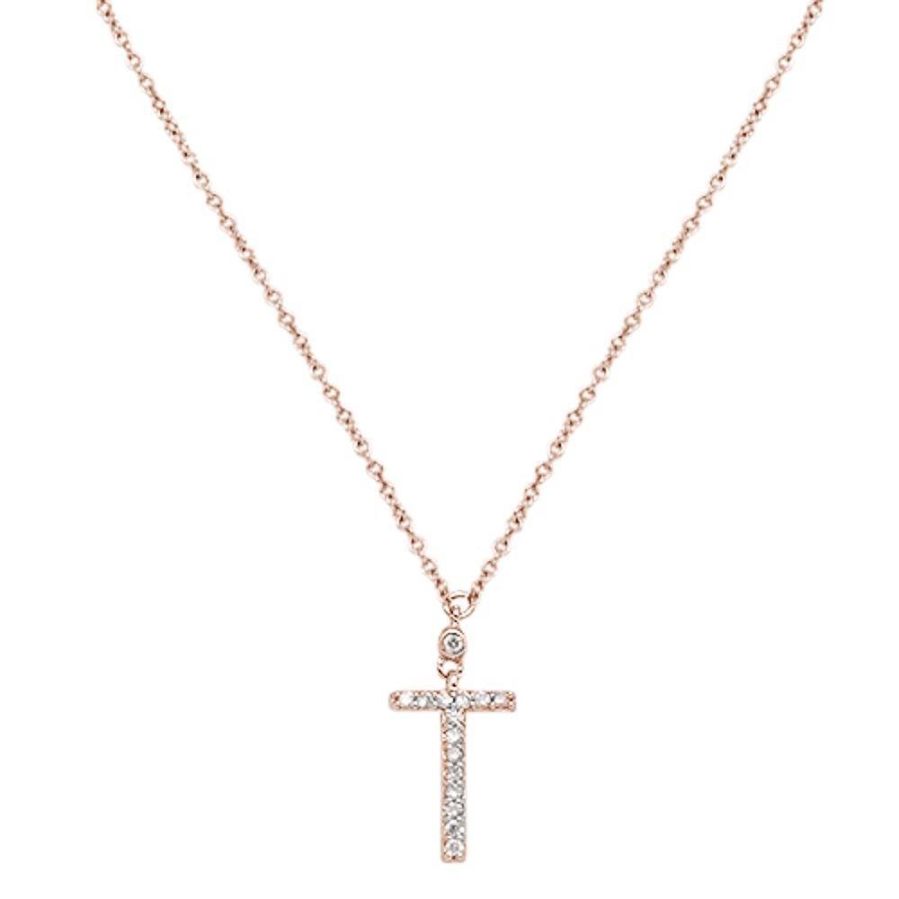 ''.07cts 14kt Rose Gold Round DIAMOND Cross Pendant Necklace 18'''' Long''