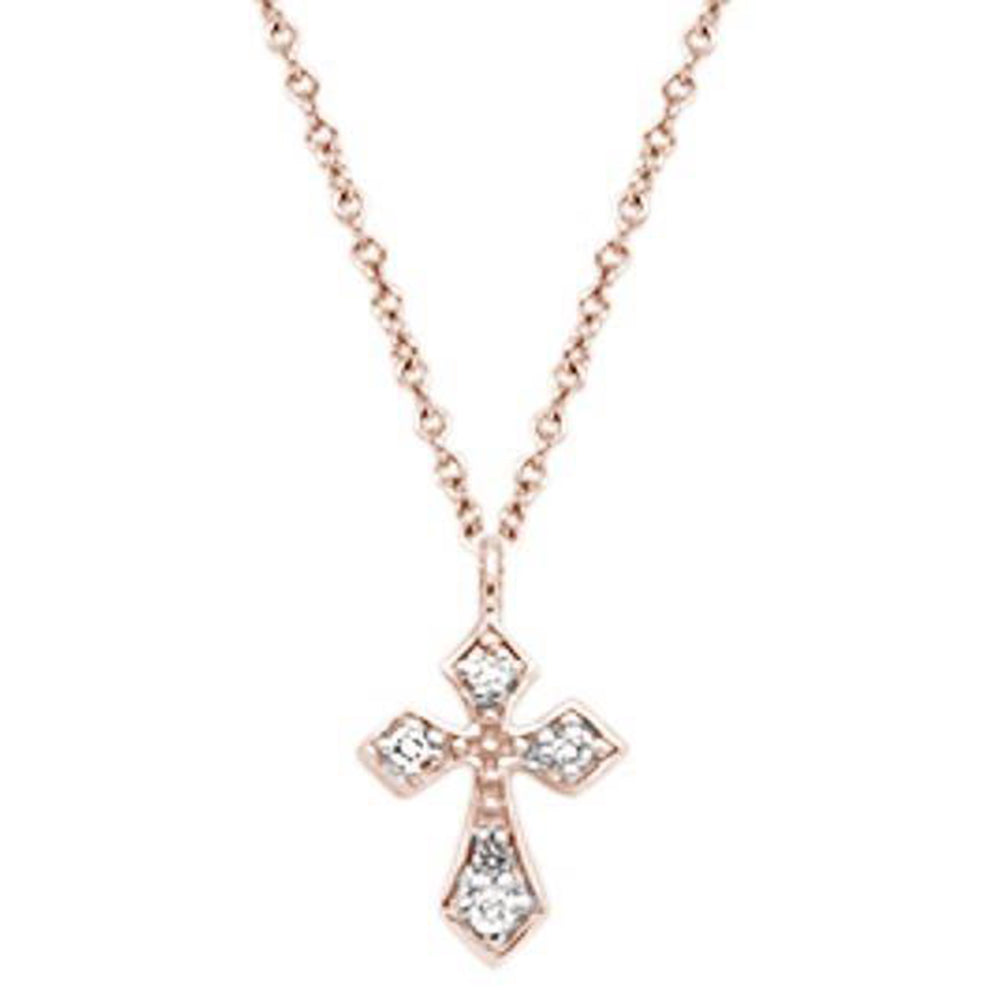 ''.04cts 14kt Rose GOLD Round Diamond Cross Pendant Necklace 18'''' Long''