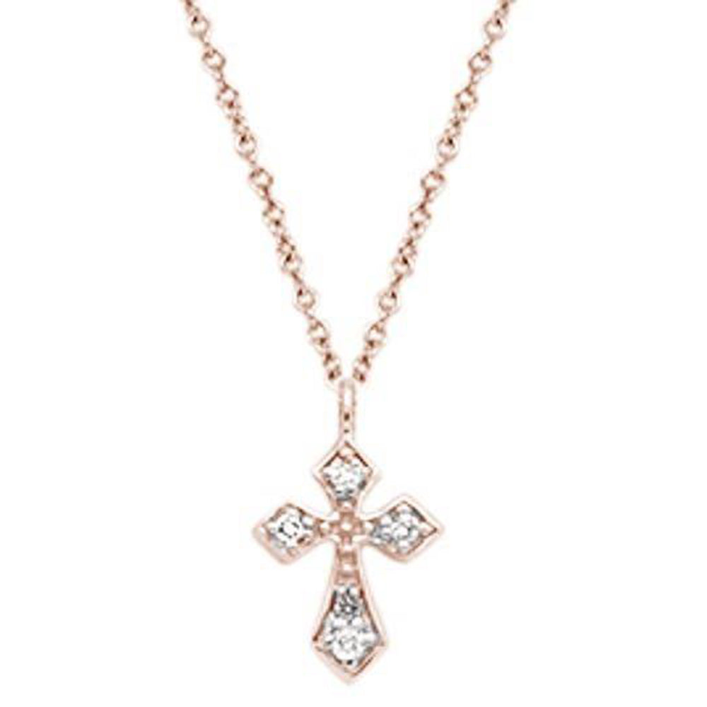 ''.04cts 14kt Rose Gold Round DIAMOND Cross Pendant Necklace 18'''' Long''