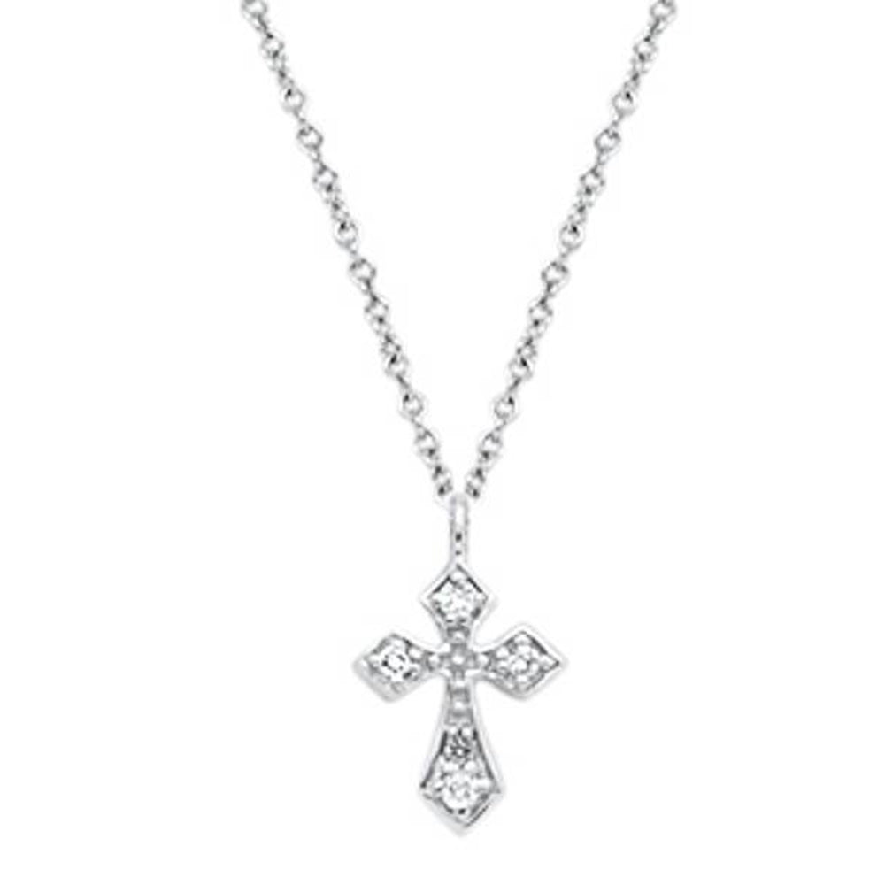 ''.04cts 14kt White Gold Round DIAMOND Cross Pendant Necklace 18'''' Long''