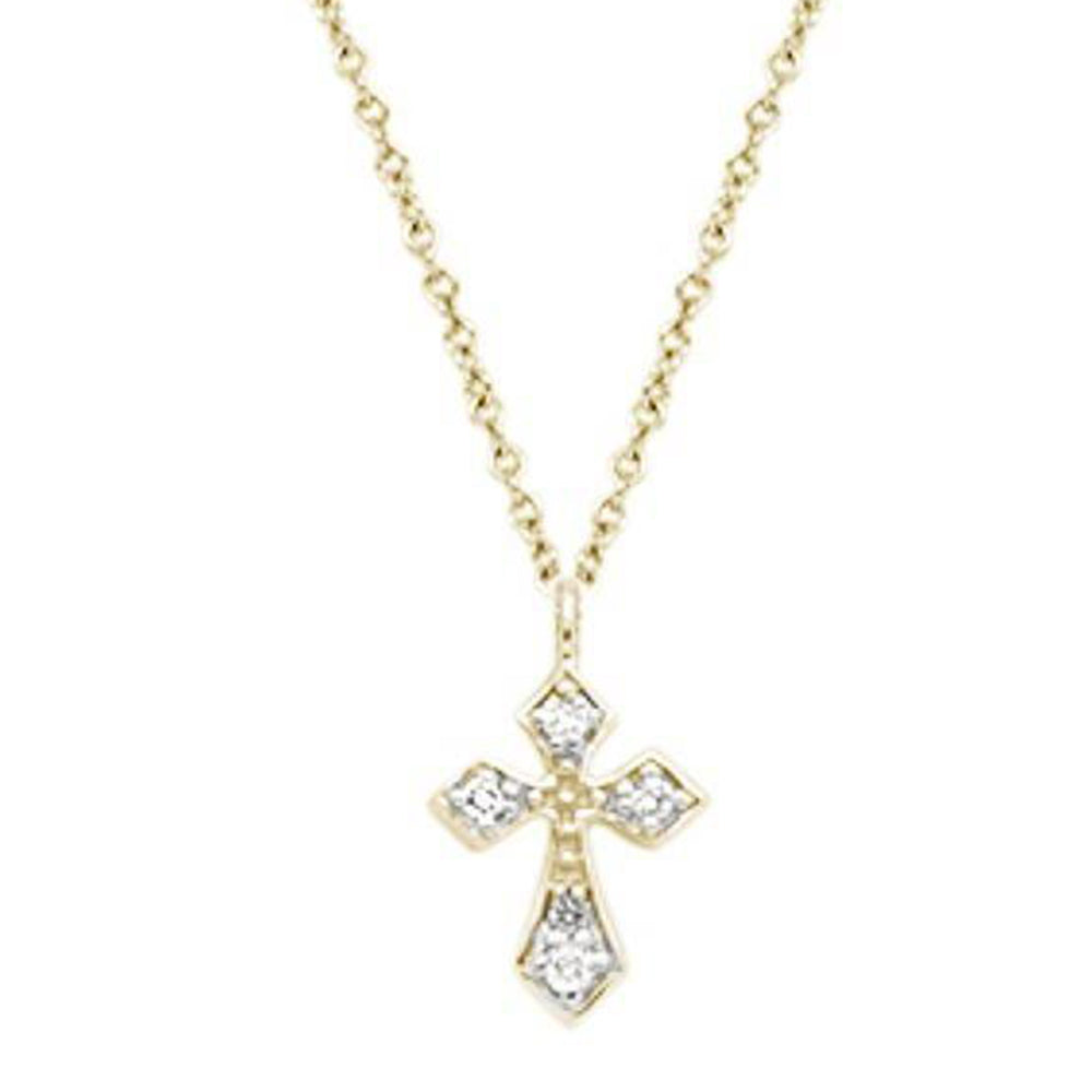 ''.04cts 14kt Yellow Gold Round Diamond Cross Pendant NECKLACE 18'''' Long''