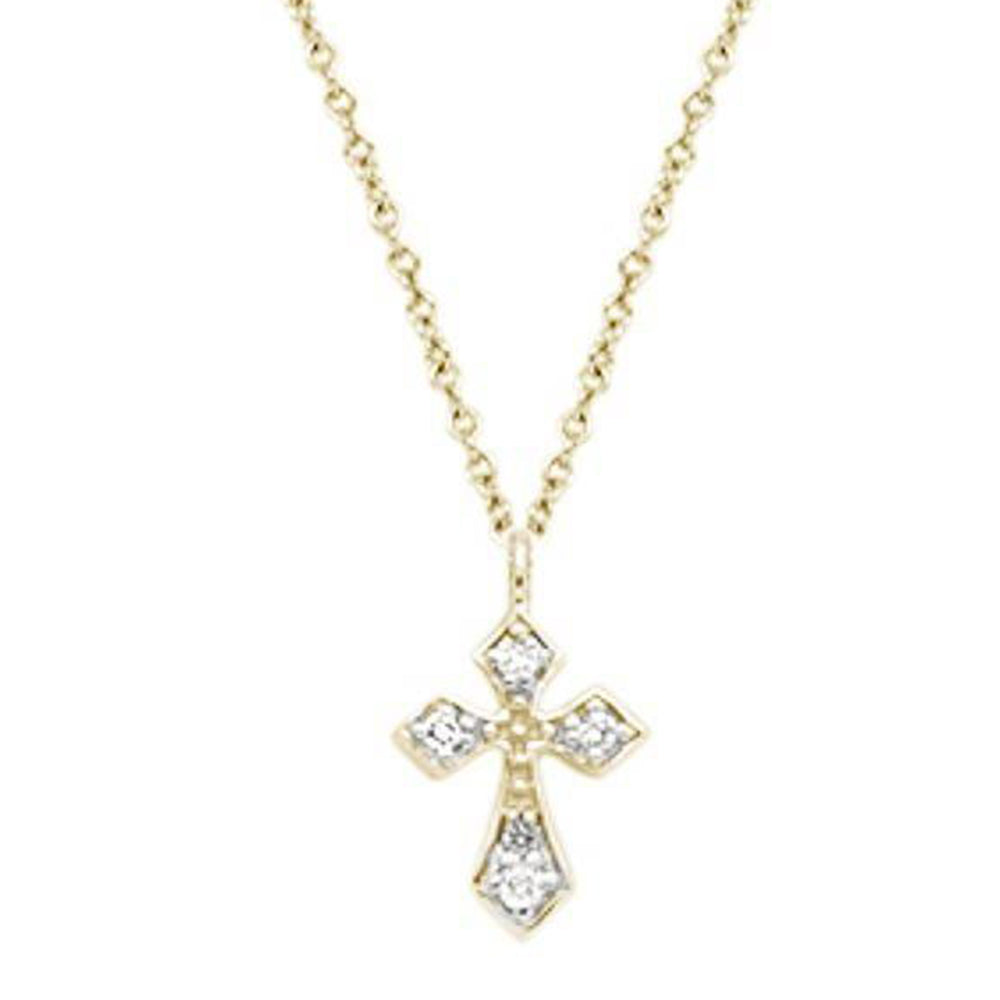 ''.04cts 14kt Yellow Gold Round DIAMOND Cross Pendant Necklace 18'''' Long''