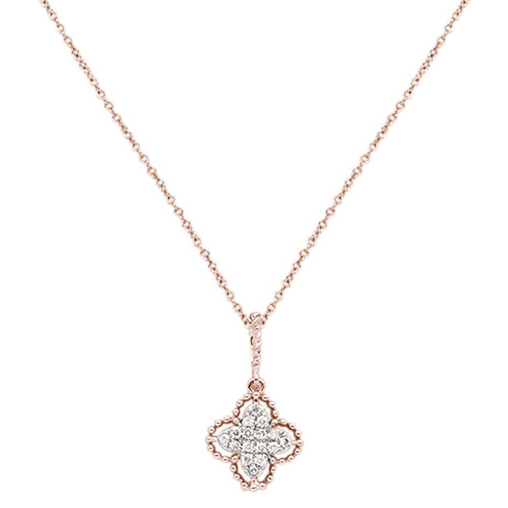''.09cts 14kt Rose GOLD Round Diamond Quatrefoil Flower Necklace 18'''' Long''