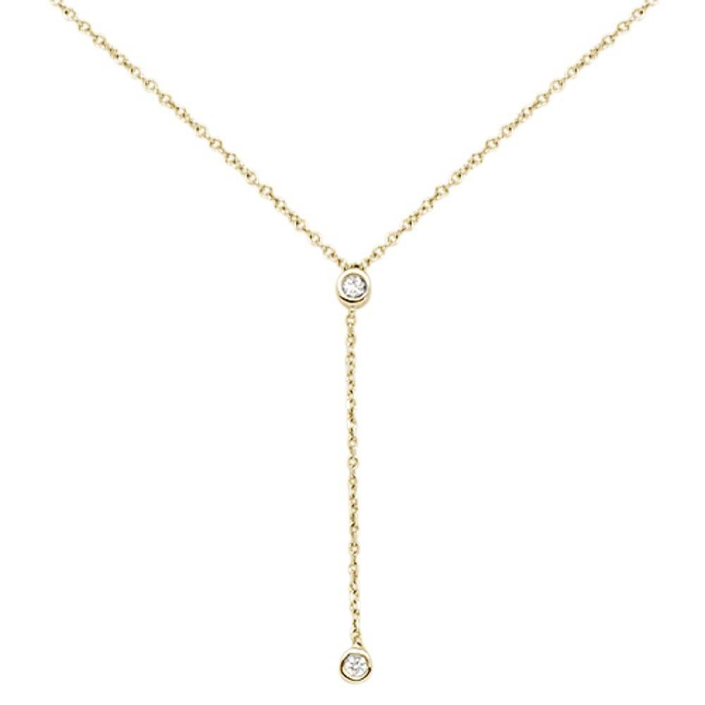 ''.06cts 14kt Yellow Gold Round Diamond Drop Lariat Pendant NECKLACE 18'''' Long''