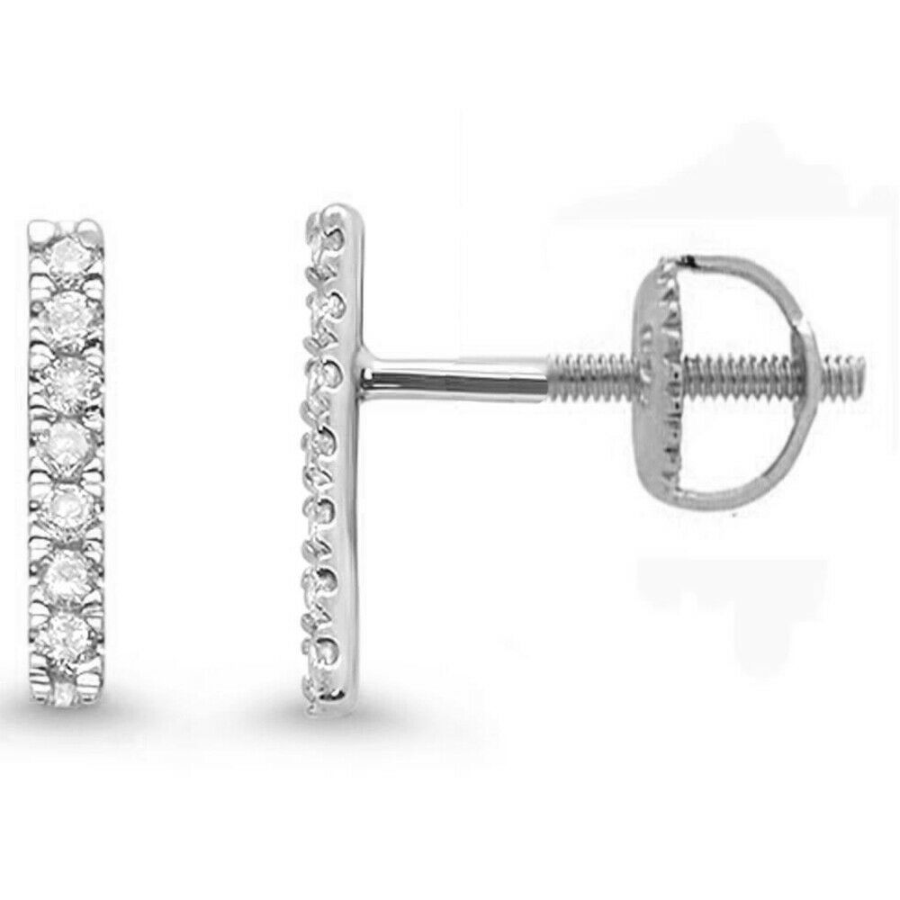 .10ct 14k White Gold Diamond Line Modern SCREW Back Earrings