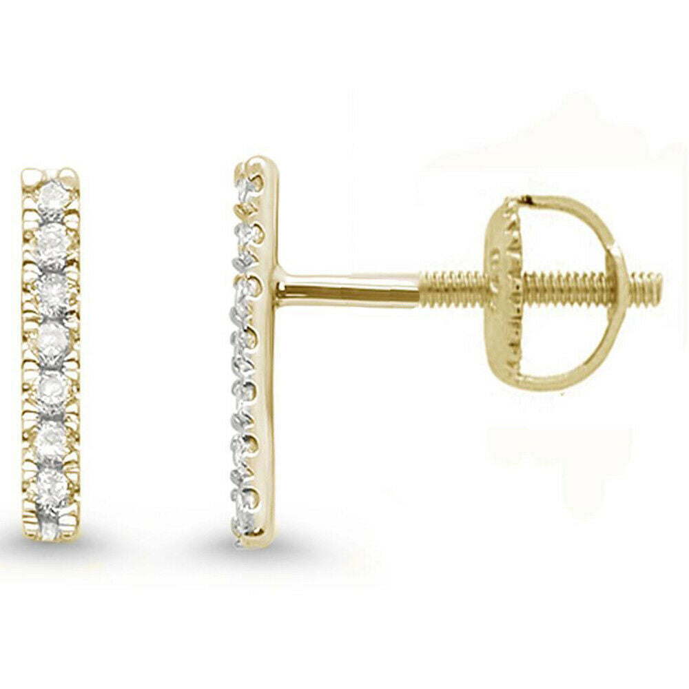 .11ct 14k yellow GOLD Diamond Line Modern Screw Back Earrings