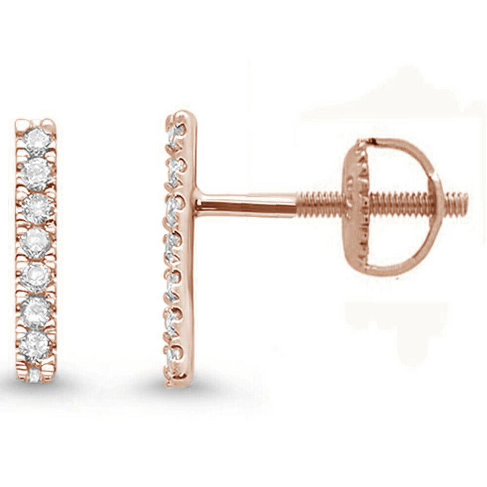 .11ct 14k Rose Gold DIAMOND Line Modern Screw Back Earrings