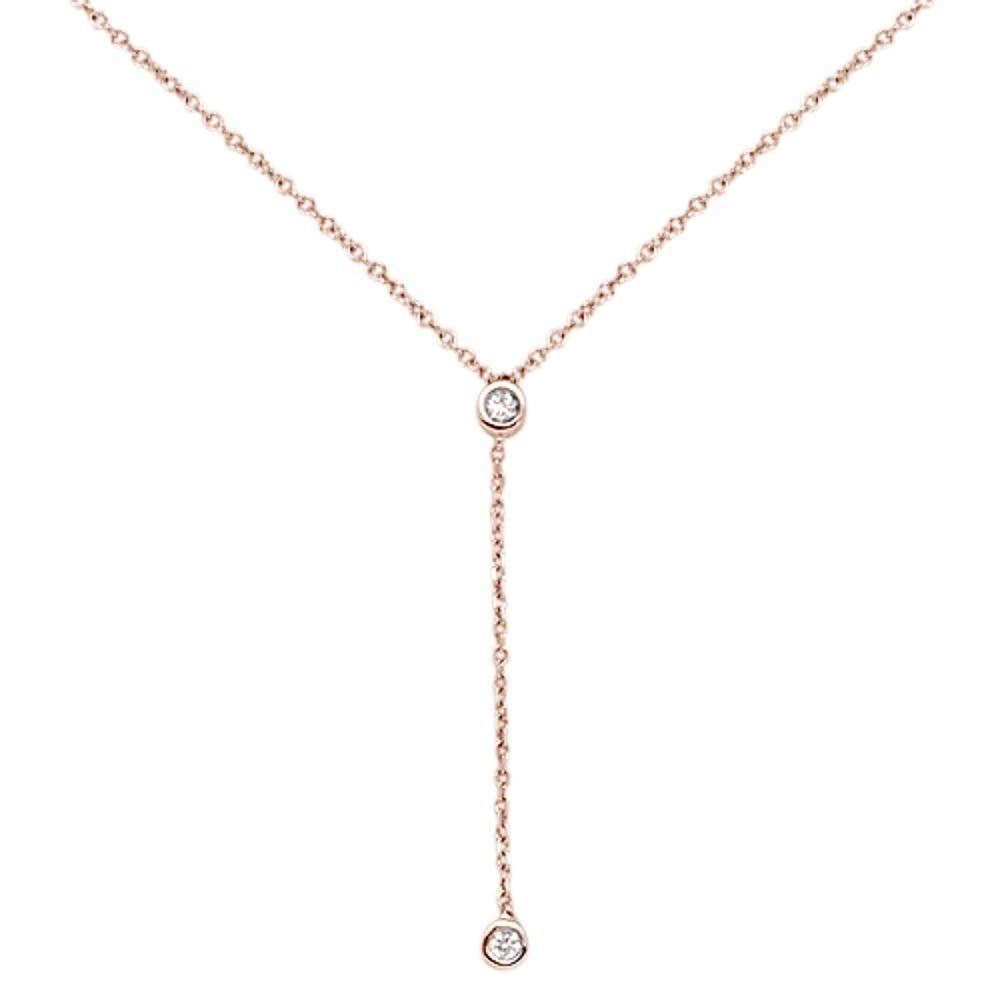 ''.06cts 14kt Rose Gold Round Diamond Drop Lariat PENDANT Necklace 18'''' Long''