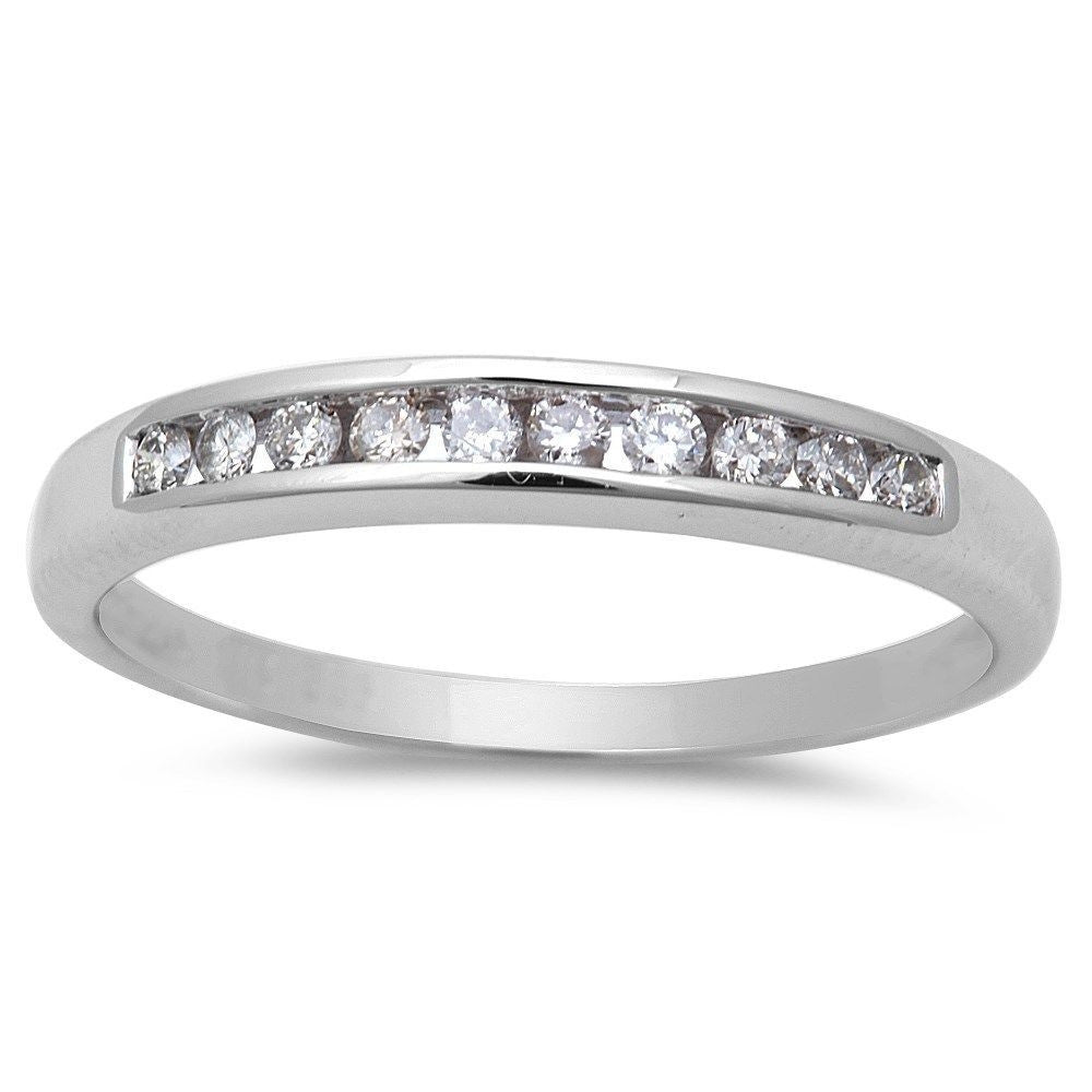 .16ct Round DIAMOND Channel Set Wedding Band 14kt White gold size 6.5